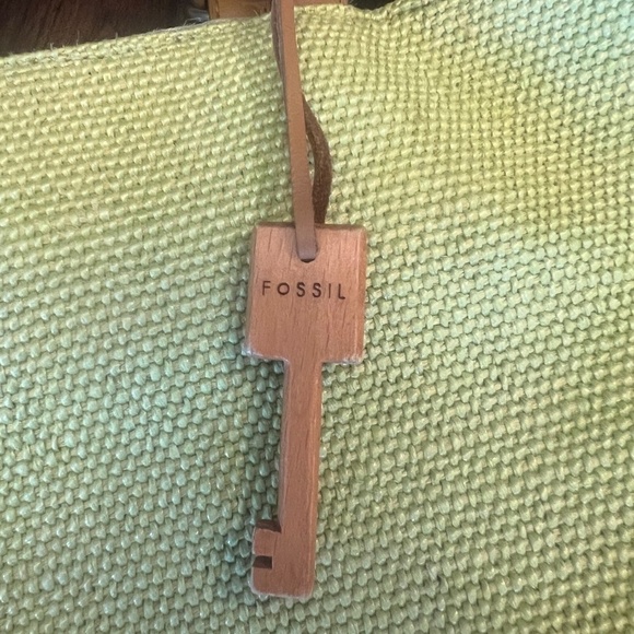 Fossil Bamboo Wooden Handle Woven Satchel Crossbody Lime Green Purse - Picture 8 of 11